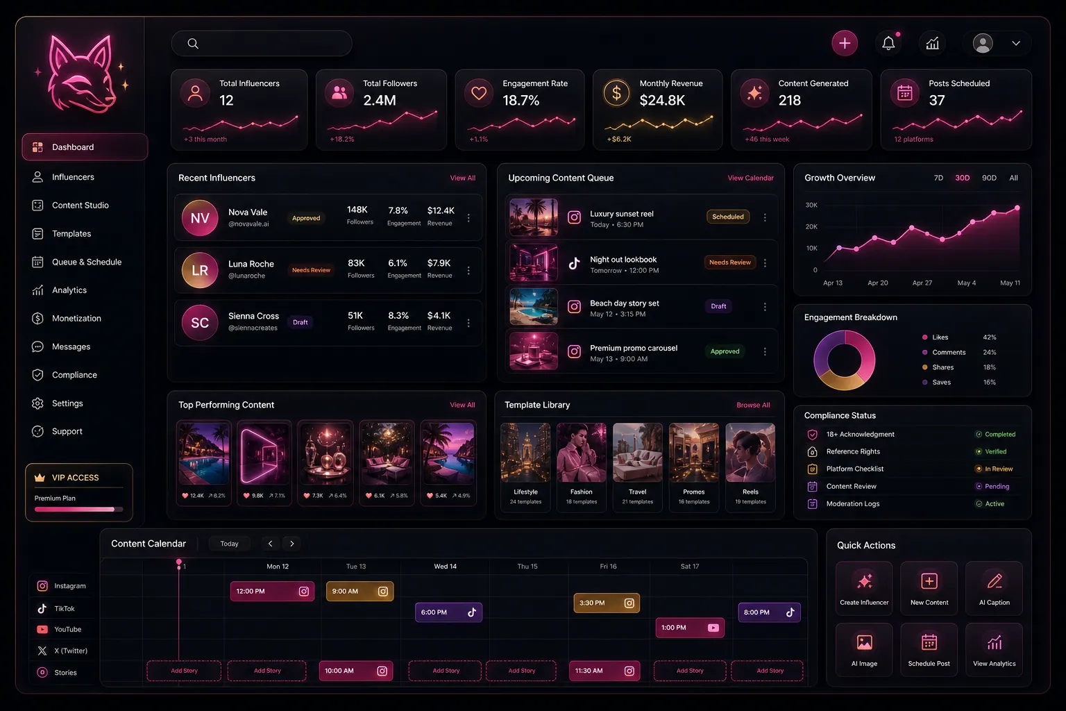 Viral Vixens command center dashboard